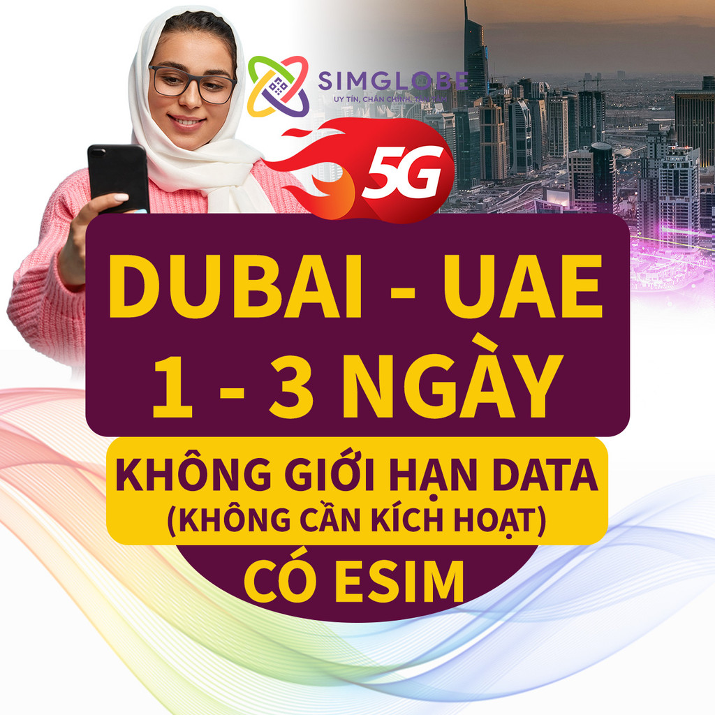 [BẢO HÀNH 1 ĐỔI 1] SIM DU LỊCH DUBAI - ABU DHABI - UAE 1-3 NGÀY - KHÔNG CẦN KÍCH HOẠT - CÓ ESIM