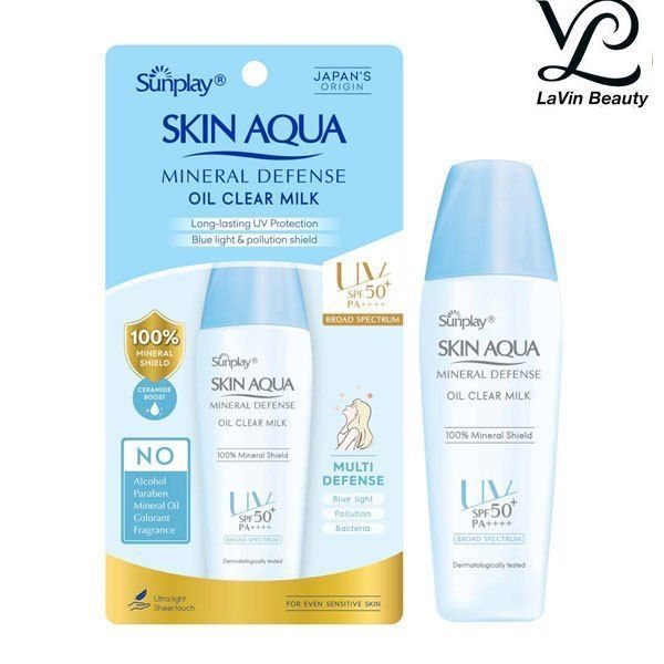 Kem chống nắng vật lý kiềm dầu Sunplay Skin Aqua Mineral Defense Oil Clear Milk SPF50+ PA++++ 25g La