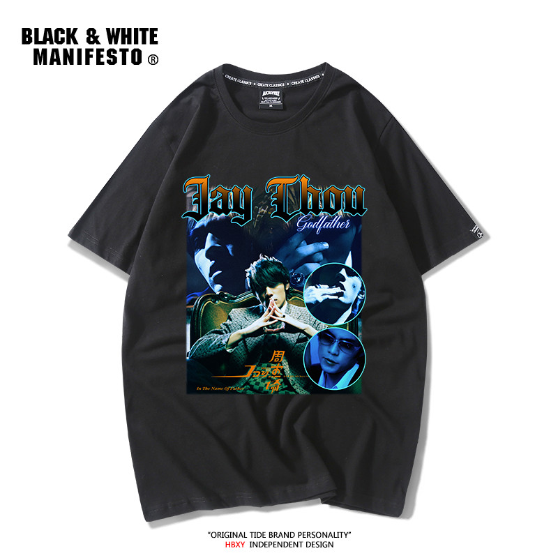 Quốc Gia Hợp Thời Trang Jay Chou Jay Chou Album In Hình Áo Thun Có Cha Ngoại Vi Ngắn Tay Nam Rời Quầ