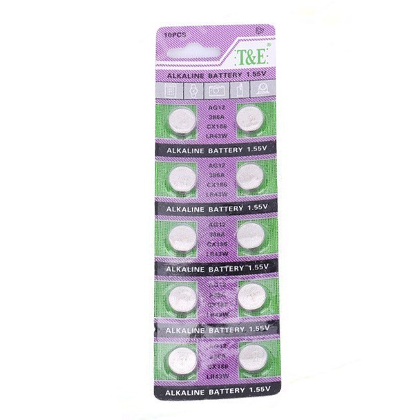Vỉ 10 Pin cúc áo LR43 / AG12 / SR43SW / LR1143 / 186 /386 dùng cho đồng hồ đeo tay, thiết bị điện tử