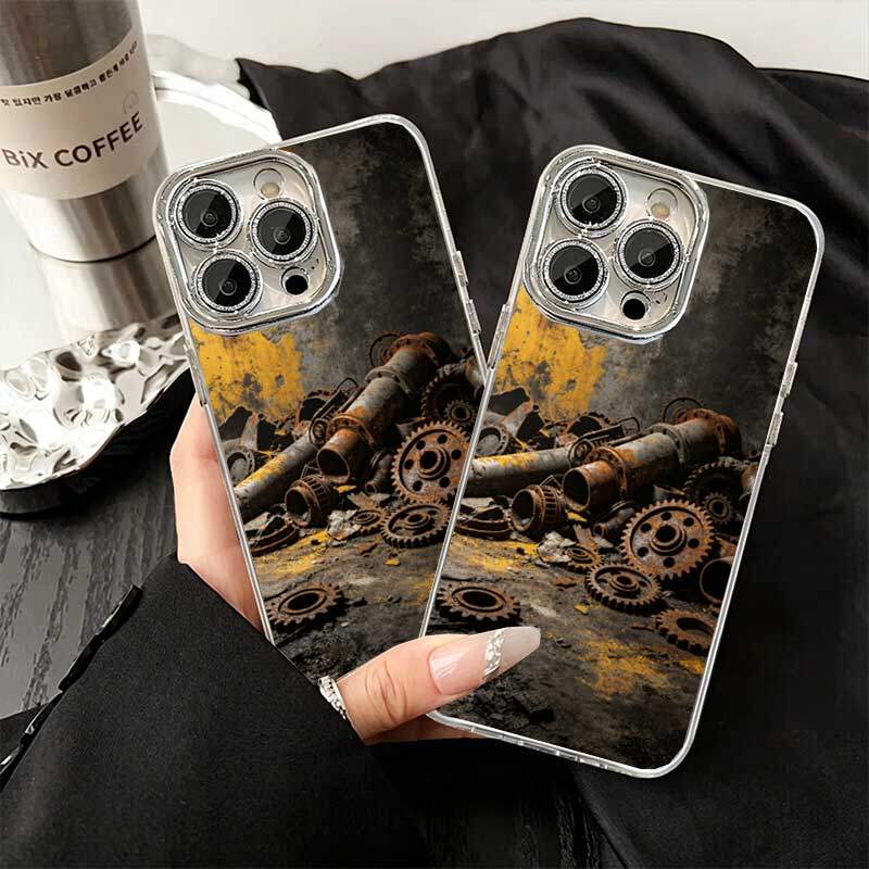 Ốp Lưng iPhone Bánh Răng Cũ Rỉ Sét Tối Tăm Độc Đáo,Bảo Vệ Toàn DiệniP 11/12/13/14/15/16/17/Plus/Pro/