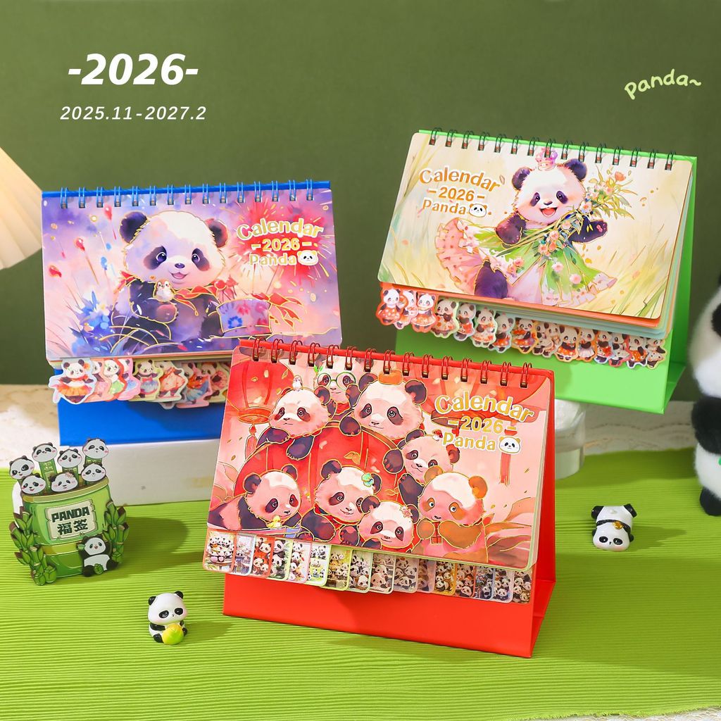 [HÀNG CÓ SẴN] 2026 Hoa Panda Garden Lịch để bàn Lịch sáng tạo Hoạt hình Gấu trúc Máy tính để bàn Lịc