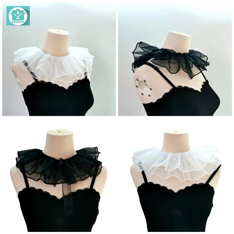 Woedpez Victoria Xù Cổ Sheer Thời Phục Hưng Bé Gái Áo Cổ Ve Áo Khăn Choàng Trang Trí Ve Áo Cho Nữ Th