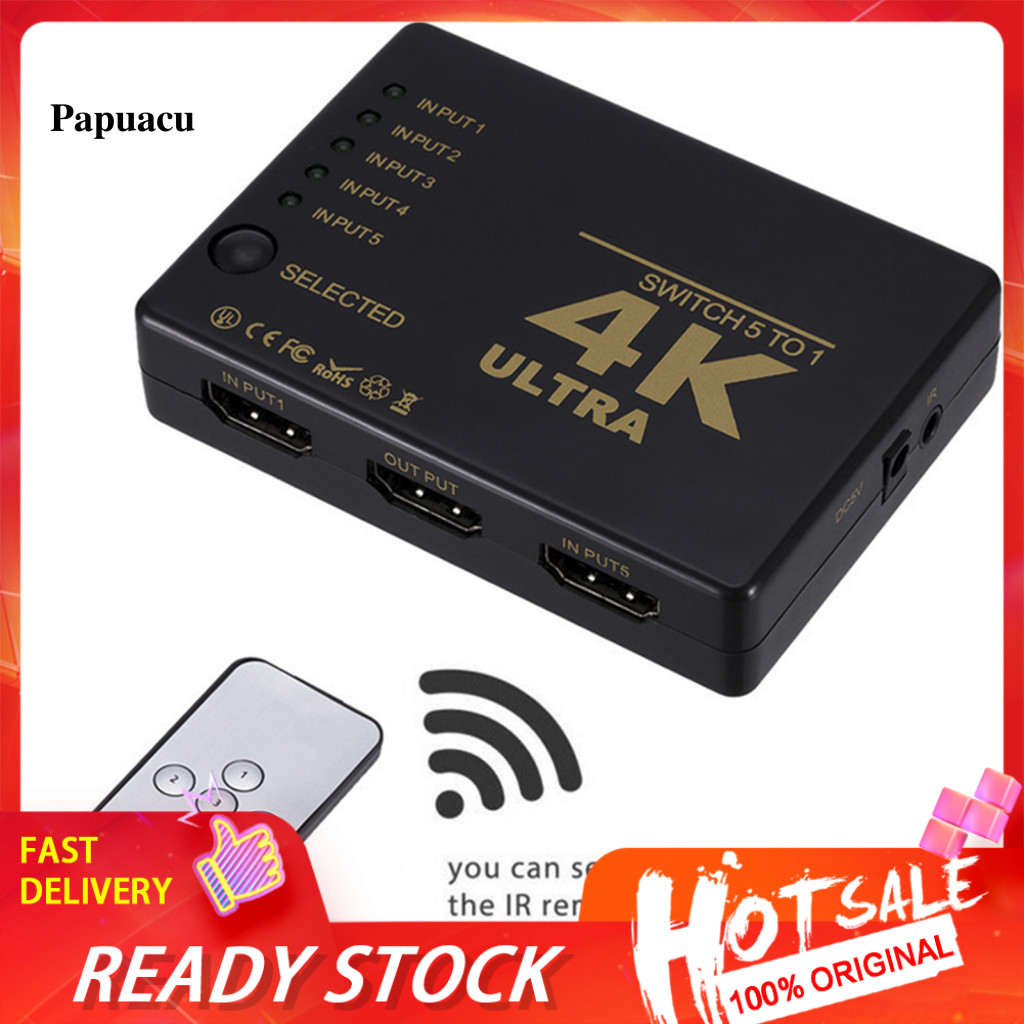 Siêu Cao Độ Rõ Ràng 4Kx2K 5 Cổng HDMI Tương Thích Switcher HDTV Splitter Hub Với Điều Khiển Từ Xa IR