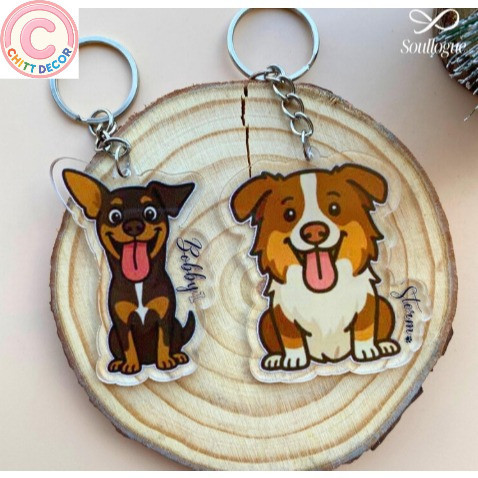 Custom Cute Style Pet Portrait Keychain, Custom Cat Dog Memorial Gift, Holiday Pet Lovers Gift - chi