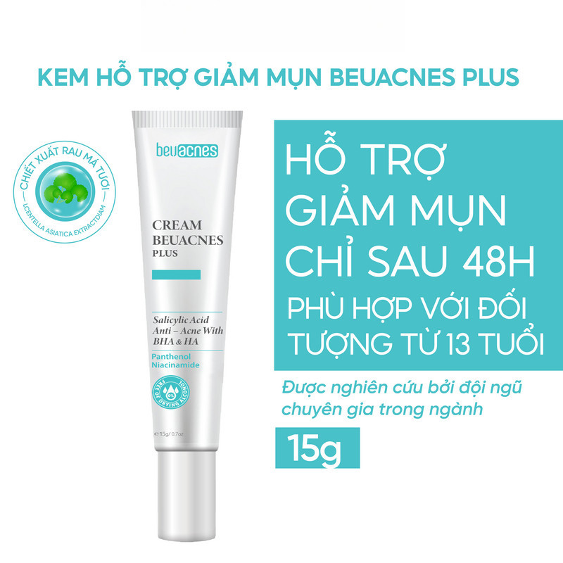 Combo 2 kem giảm mụn nhanh 24h BEUACNES PLUS mụn trứng cá, chiết xuất rau má, hỗ trợ mờ thâm mụn 15g