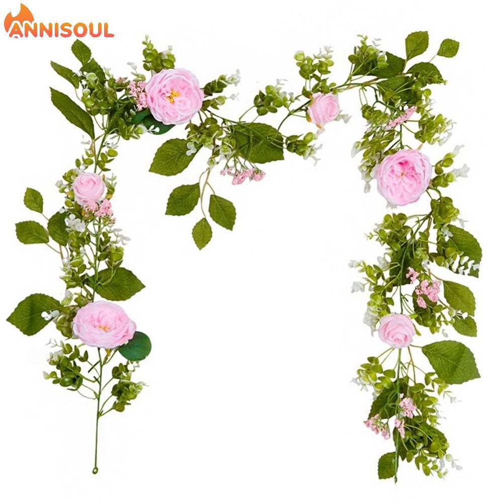 [NISO]Artificial Eucalyptus Vine with Peony Roses Fake Leaves for Home Decor Wedding