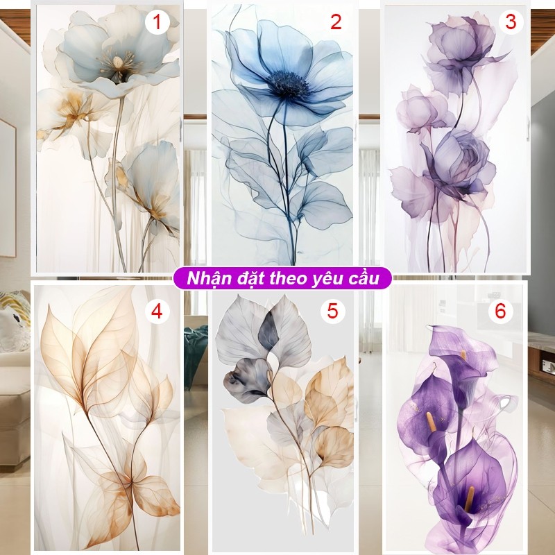 CM33 - Decal dán kính hoa nghệ thuật, chất liệu cát mờ chống nhìn, sang trọng nhận đặt theo yêu cầu