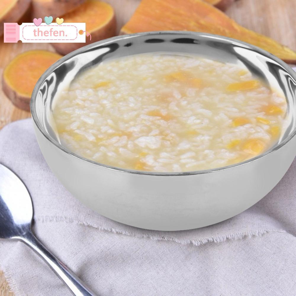 Bát cơm THEFEN, Bát Salad bằng thép không gỉ mịn, Vành tròn chống bỏng Hai lớp dày Bát ăn liền mì ăn