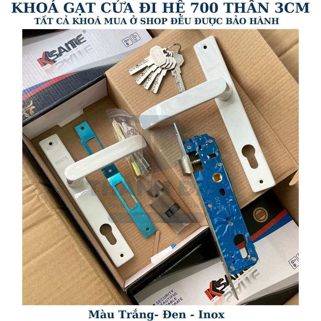 Khóa tay gạt cửa đi hệ 700 TRẮNG dùng cho cửa nhôm, sắt, gỗ (Khóa tay gạt hệ 700 thân 4cm Ksaite chí
