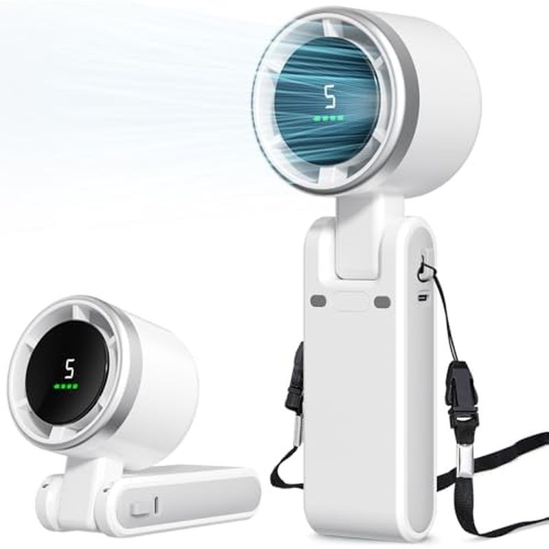 Portable Fan, Mini Fan, Handheld Turbo Fan, Portable Rechargeable Fan, 5-Speed, LED Display, Foldabl