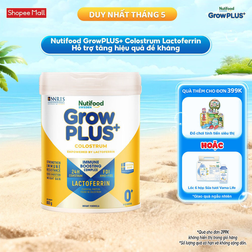 Sữa bột Nutifood Sweden GrowPLUS+ Colostrum Lactoferrin 0+ 800g