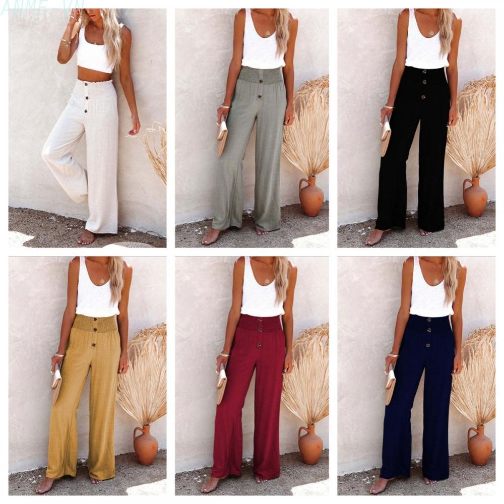 【ANME】Linen Blend Pants Polyester Fabric Medium Stretch Solid Pattern Female Clothing