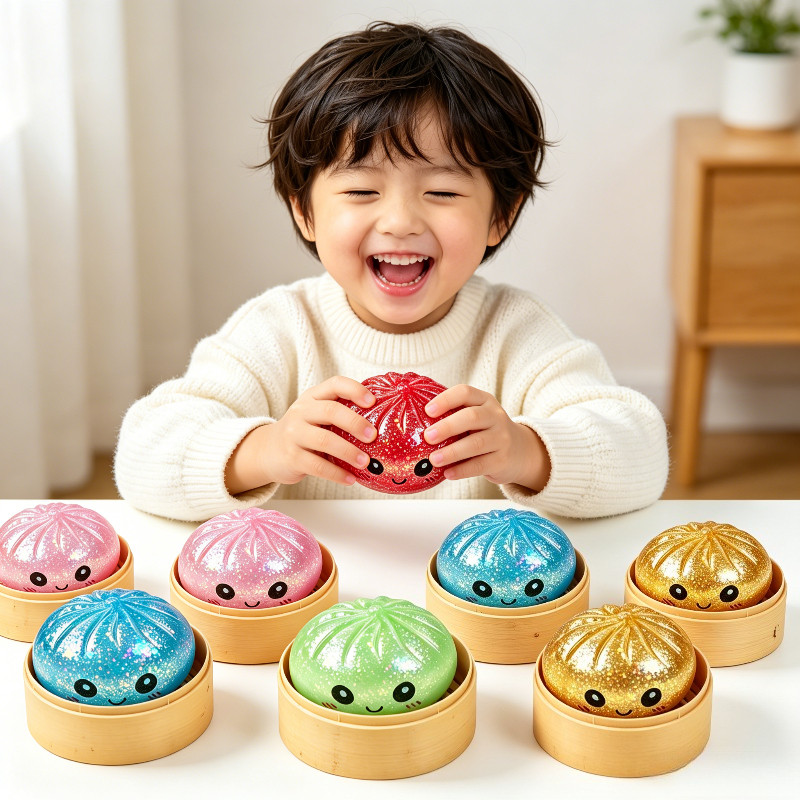 Mực Baozi lấp lánh 8,5cm với hộp hấp 1 / 2 / 3 / 4 Gói giá trị cũng có sẵn Phiên bản Pectin bột Mini