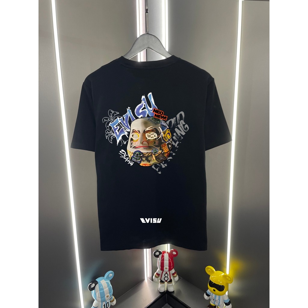 Evisu Evisu 2026 Phong Cách Mới Chữ Graffiti Pháp In Hình Dáng Rộng Cổ Tròn Tay Ngắn Áo Thun WMUK