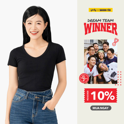 Áo thun tshirt nữ YODY vải thun rib cổ tim TSN7084] Áo thun tshirt nữ YODY vải thun rib cổ tim TSN7084