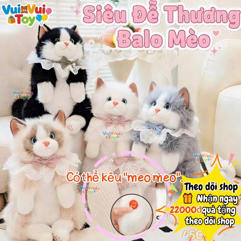 Balo thú bông mèo ragdoll giả – Túi đeo dễ thương, đồ chơi sang trọng cho bé
