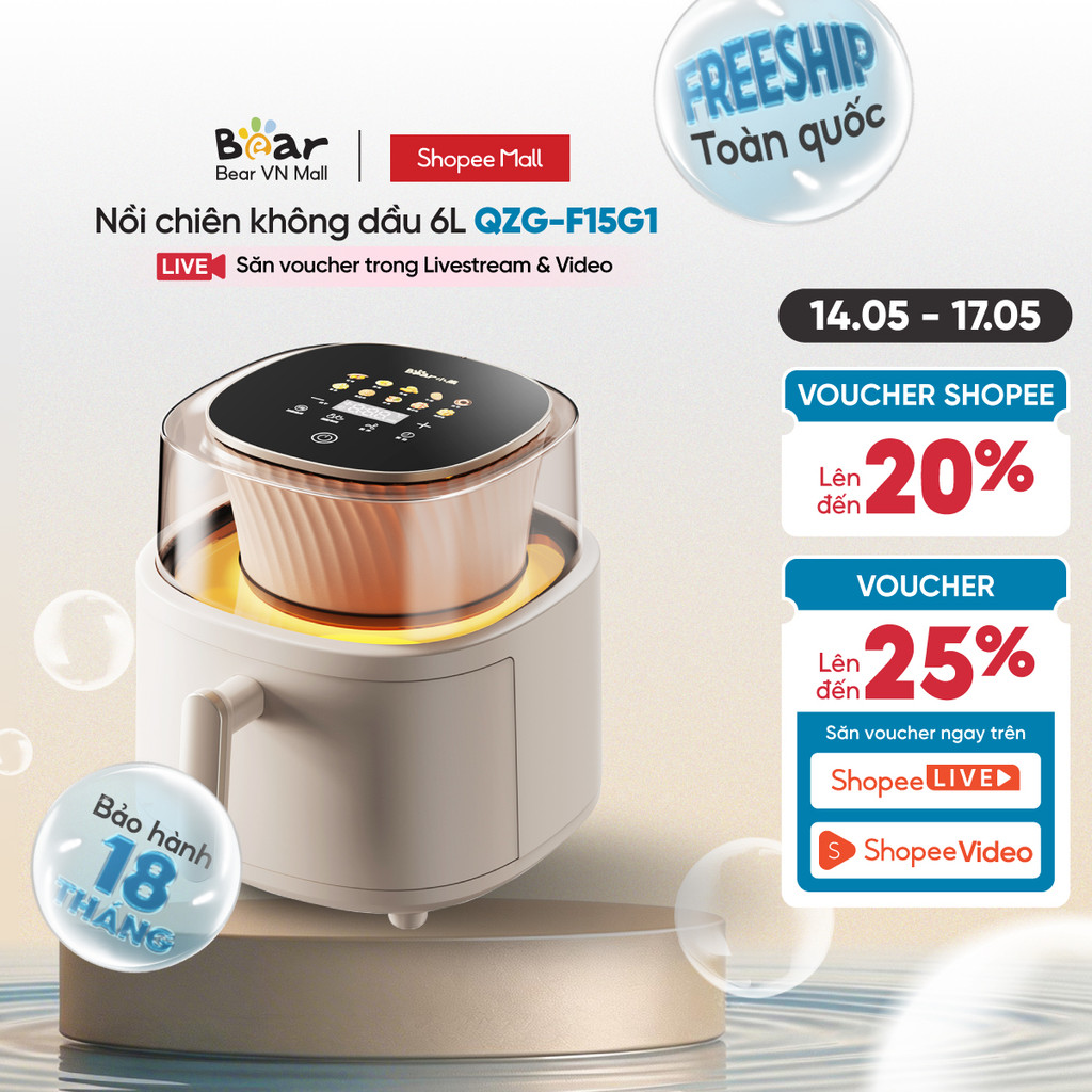 Nồi Chiên Không Dầu 6L Bear QZG-F15G1 - Hàng Chính Hãng
