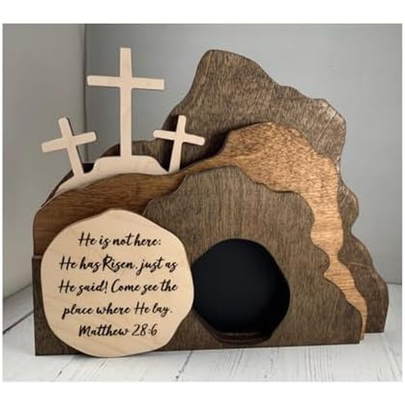 Decor,Jesus Tomb Tray Bundle Kit, Wooden Easter Jesus Sign Tiered Tray Decorations for The Home, Tab