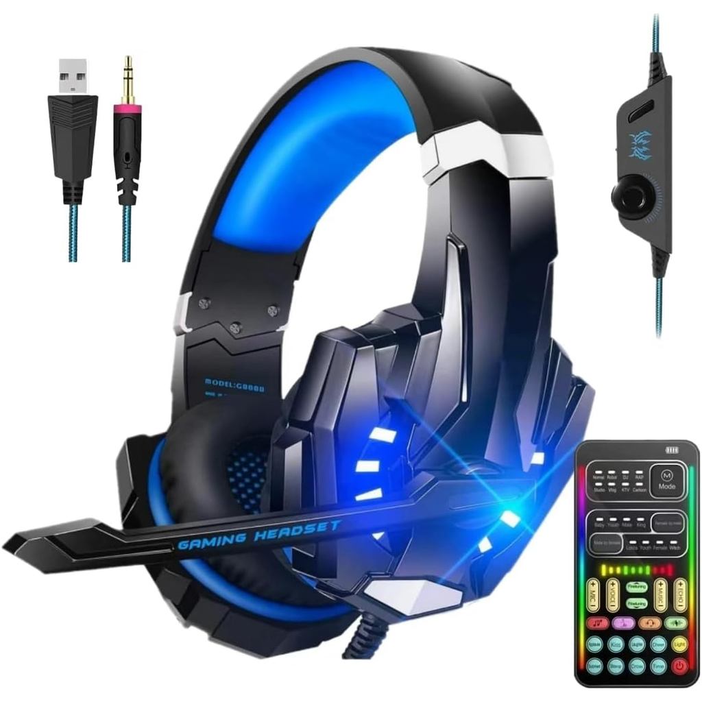 sktome Gaming Voice Changer Headset with Mic, Cool LED Light Over-Ear Headphones with Volume Control
