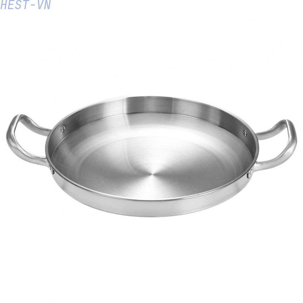 Multipurpose Frying Pan Round Double Ear Dry Pot Stainless Steel BBQ Plate