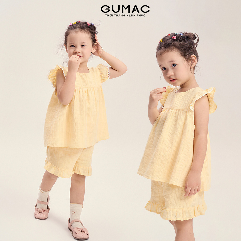 Set lẻ Áo kid kiểu GUMAC dáng xòe nhẹ AKG04034 - Quần short kid GUMAC lưng chun form A hai lớp SHKG0