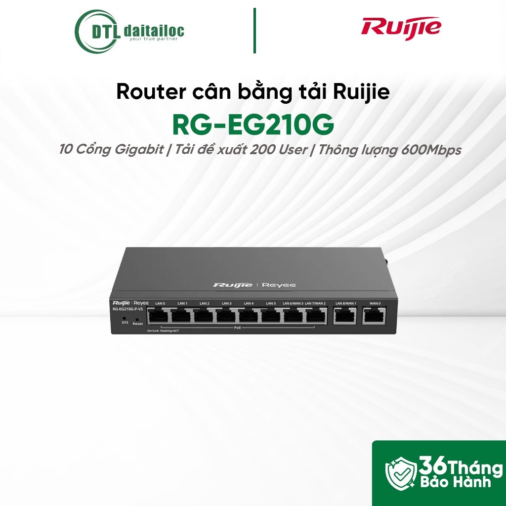 Router cân bằng tái Ruijie RG-EG210G-P-V3 (Kèm Nguồn) | Chính hãng | Bảo hành 36 tháng