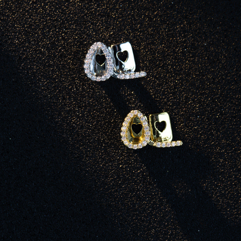HIPHOP Grillz Răng Đồ Trang Trí Kẻ Sọc 5A Zircon Mạ Vàng Thật Sáng Bóng Răng Vàng