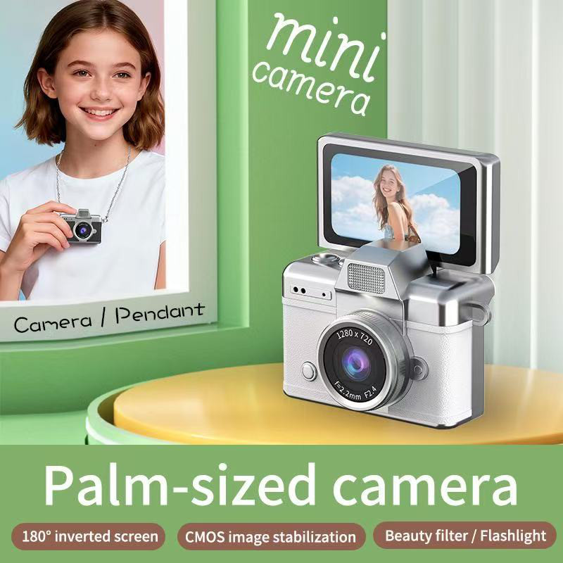 Mini Retro Camera CCD Máy Ảnh Kỹ Thuật Số Thu Nhỏ Ngón Tay Cái 1080P Đầu Ghi Video LED Lấp Đầy Ánh Sáng Lật Selfie Màn Hình Camera
