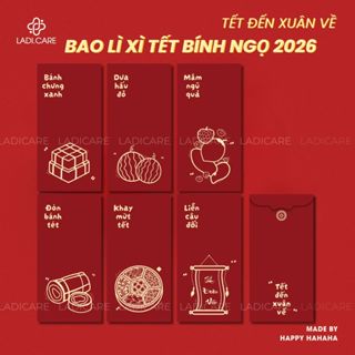  Bao lì xì tết 2026 thiết kế độc quyền tết đến xuân về hoa sen hoa nhí giấy C150 cao cấp cán mịn 