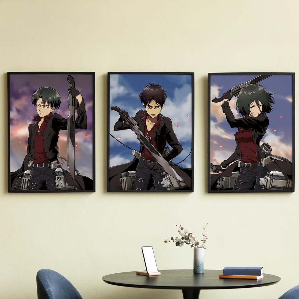 Combo Levi Eren Mikasa - Poster Anime A2 A3 A4 - Dán tường | Attack On Titan