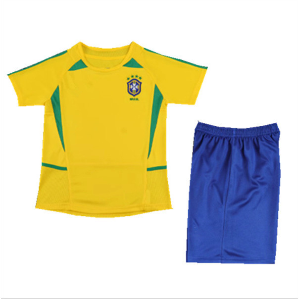 Bộ Retro Jersey và Áo Thể Thao Trẻ Em 16-28kg Phong Cách Brazil 2002