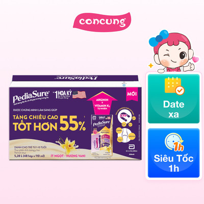 Thùng Thực phẩm dinh dưỡng y học cho trẻ 1-10 tuổi: Pediasure hương vani (110ml) (Lốc 4)