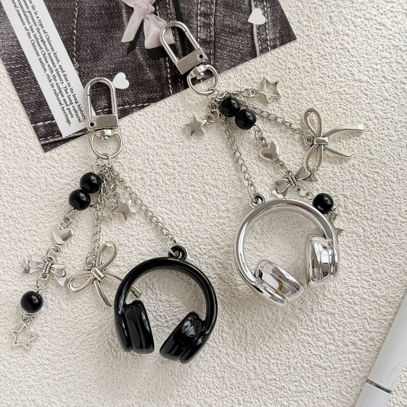 Y2K Style Star Becads Music Earphone shape Keychain Bag Hanging Pendant