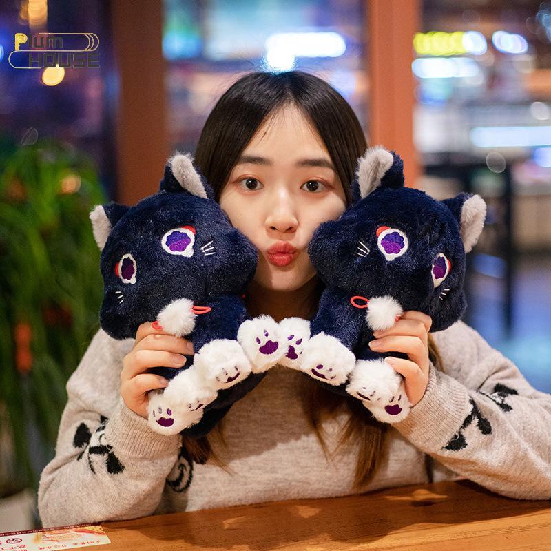 PlumHOUSE 25cm Trò Chơi Genshin Mèo Đen Lông Tơ Tác Động Lang Thang Thú Cưng Sang Trọng Đồ Chơi Scar