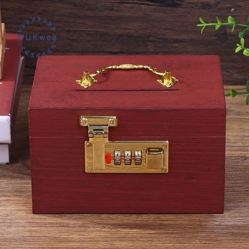 OUKwca Hộp Gỗ Mật Khẩu Lo Tiết Kiệm Tiền Xu Hộp Heo Đất Tổ Chức Với Lo Hộp Kho Báu Cho Thẻ Đô La Cen
