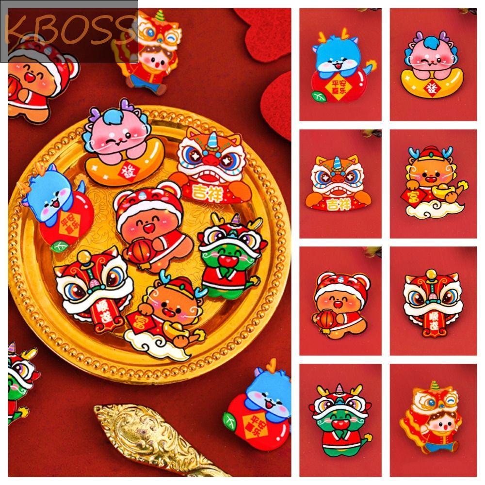 KBOSS Lion Dance Trâm cài, Loong Dancing Lion Acrylic Lễ hội mùa xuân Pin, Ve áo tinh tế Kawaii Đáng