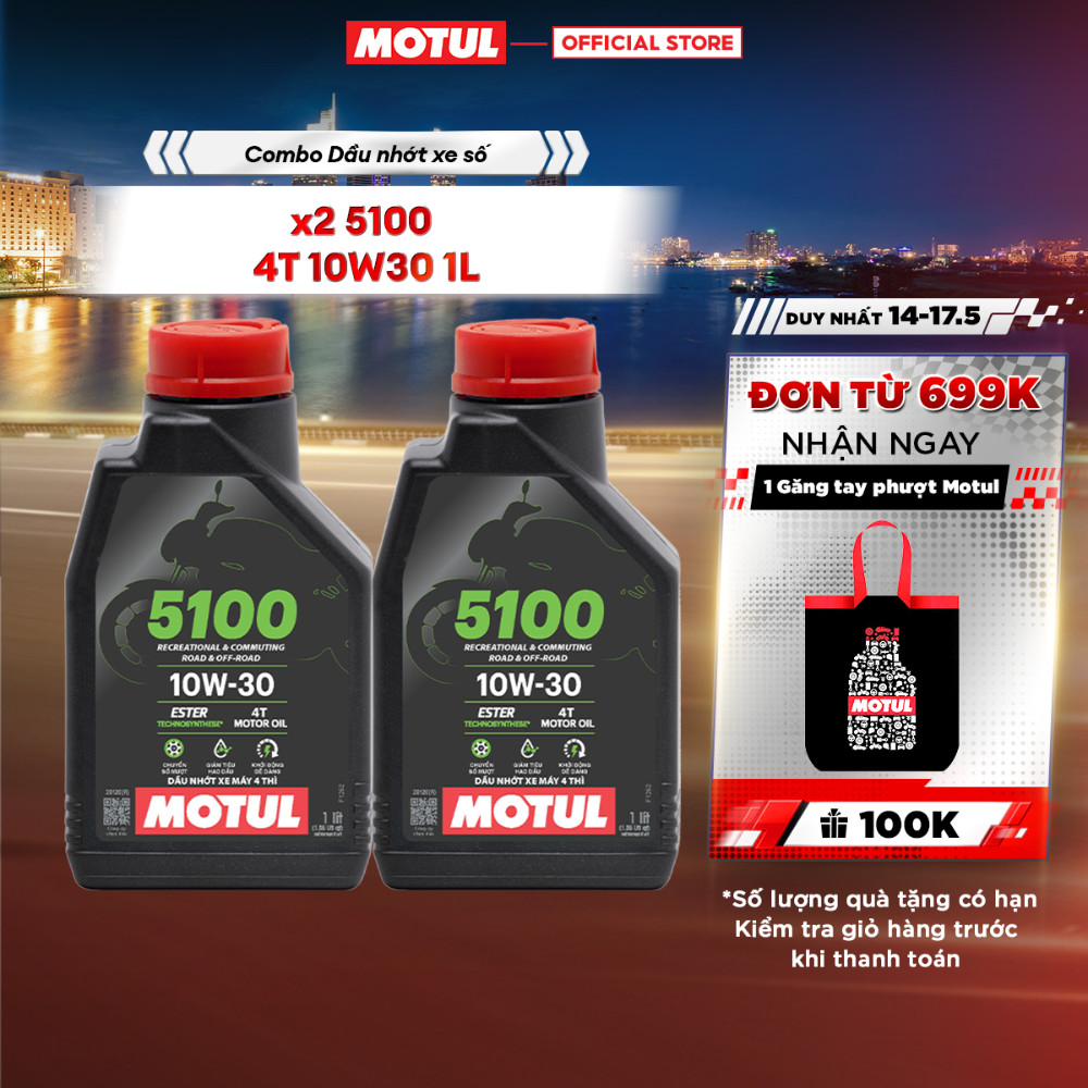 Combo 2 Dầu nhớt xe máy Motul 5100 4T 10W30 1L
