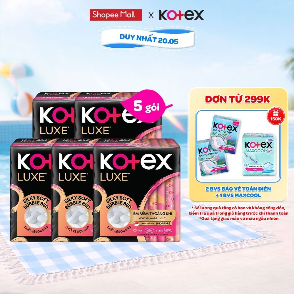 Combo 2/Combo 5/Băng vệ sinh Kotex LUXE Ngày Cánh 23cm 8 miếng