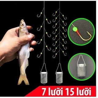 (Hàng loại 1 )  Bộ Thẻo 7 lưỡi câu cá mương hồ siêu nhạy có rọ sắt