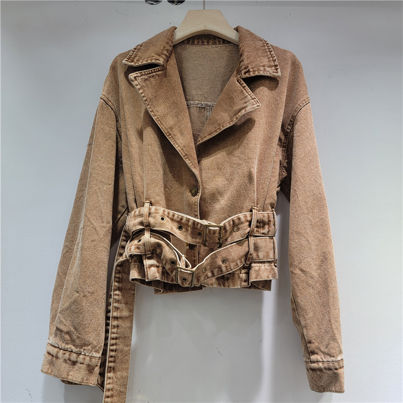 Áo Khoác Denim Nữ Phong Cách Retro Mỹ 2026 - Double Zipper & Waist Belt