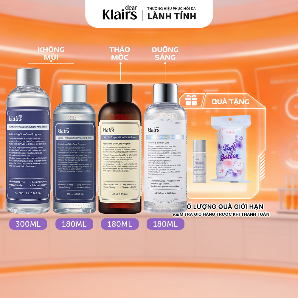 Nước hoa hồng Dear, Klairs Supple Preparation Toner dưỡng sáng cấp ẩm lành tính [FS]