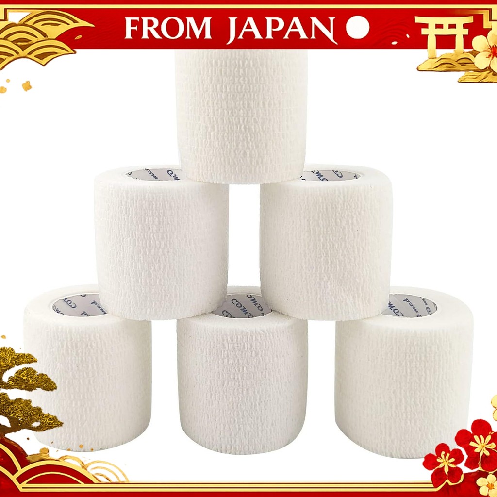 6 Rolls Self Adhesive Bandage White 5cm x 4.5m Elastic Bandage, Non-Woven, Sports Tape, Athletic Ban
