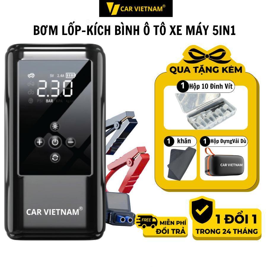 Bơm Lốp Kích Bình 5in1 CAR VIETNAM 12V PIN LIPO 10000mah, Đèn Pin Chiếu Sáng, Sạc dự phòng , Kiêm Đo