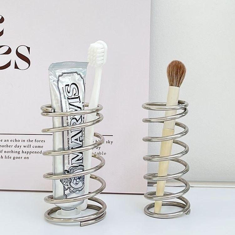 New Product#Stainless Steel Spiral Toothbrush Holder Desktop Organizer Makeup Brush Storage Pen Hold