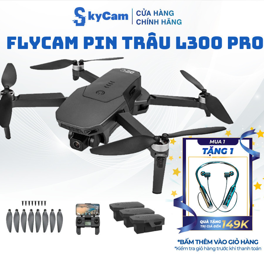 Flycam mini L300 PRO, máy bay điều khiển từ xa có GPS, có gimbal chống rung, thời lượng pin cao