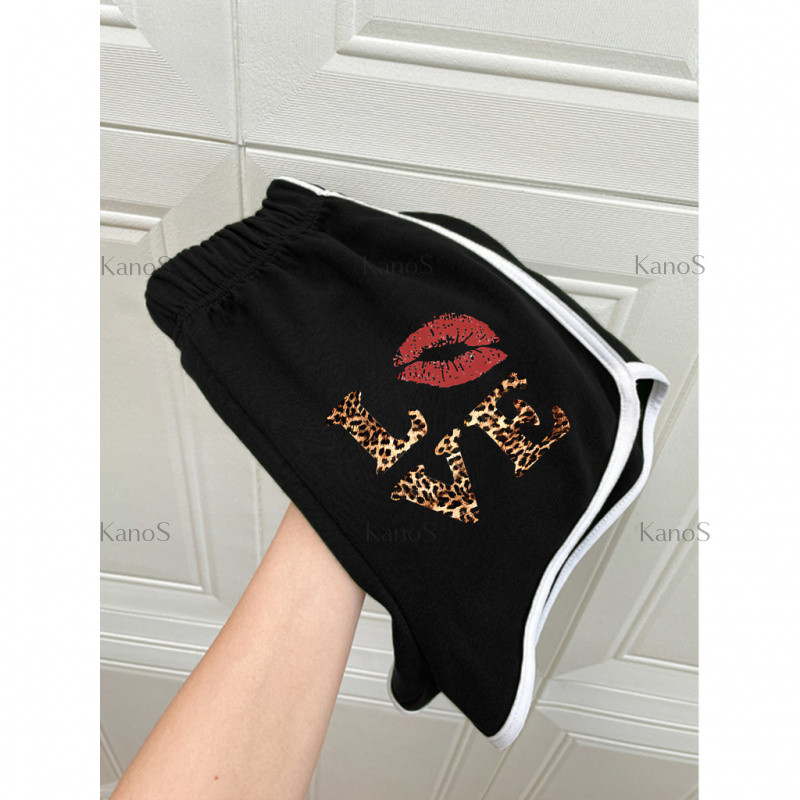 Kanos_shop | quần đùi nữ, hàn quốc thời trang leopard&letter print quần đùi đen #1217