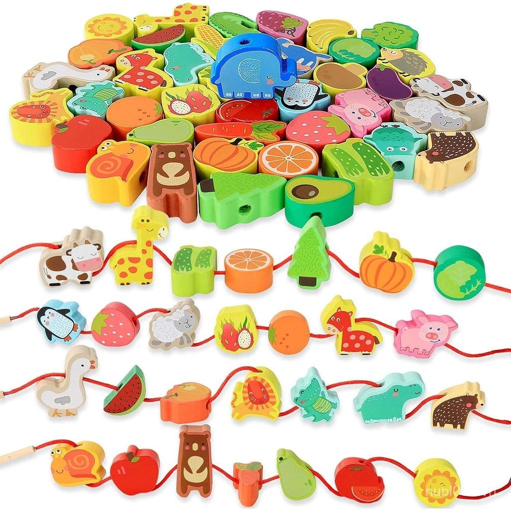 BMTOYS Montessori Giáo Dục Ren Đồ Chơi Gỗ Dây Trang Trại Động Vật Trái Cây Viền Hạt Đồ Chơi Mầm Non 