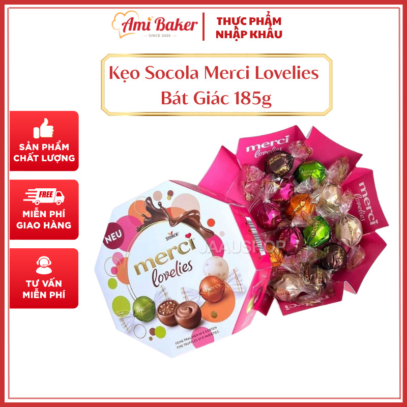 Kẹo Socola Merci Lovelies Bát Giác 185g Đủ Vị, Quà Tặng Ý Nghĩa