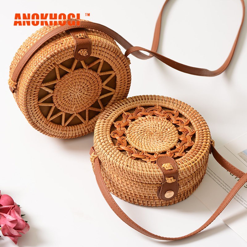 EA3 Nữ Rỗng Ra Handmade Mây Mini Chất Lượng Túi Đeo Tròn BY10
